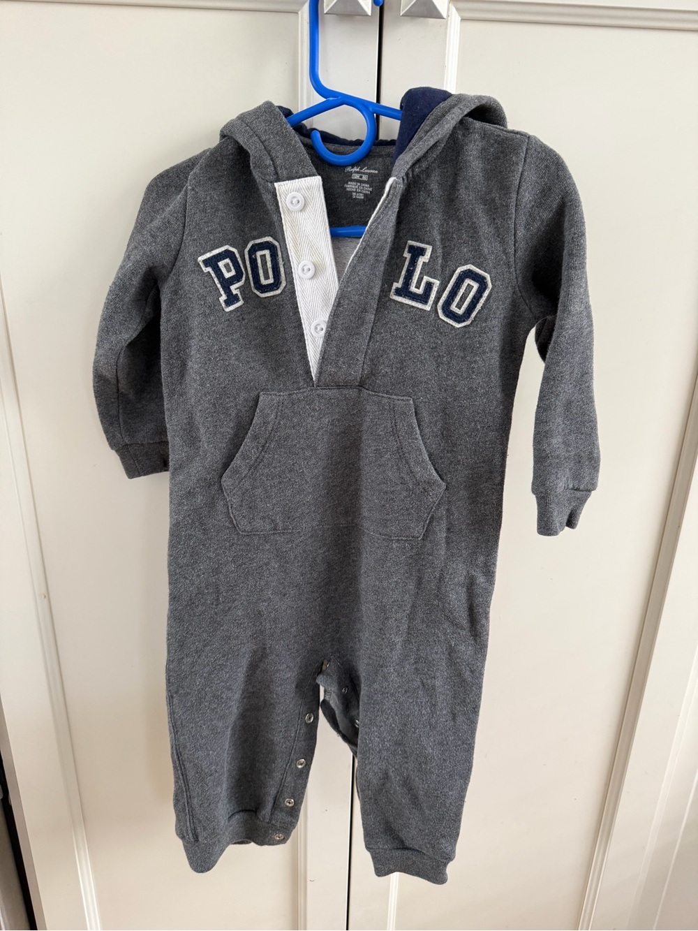 Polo by Ralph Lauren 12m Dark Gray Hooded Baby One-Piece romper